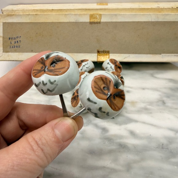 Vintage '72 Fitz & Floyd Owl Corn Holders 4 Pair Japan Pottery whimsical‎ w/ box - Picture 9 of 16